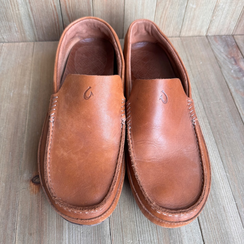 OluKai Kulana Mens Leather Slip On Loafers Fox Brown 10380-FX63 Size 8